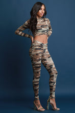 Camouflage V-Hem Crop Top with Legging Set