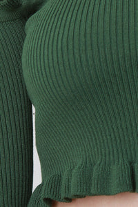 Rib Knit Ruffle Bardot Crop Top and Leggings Set